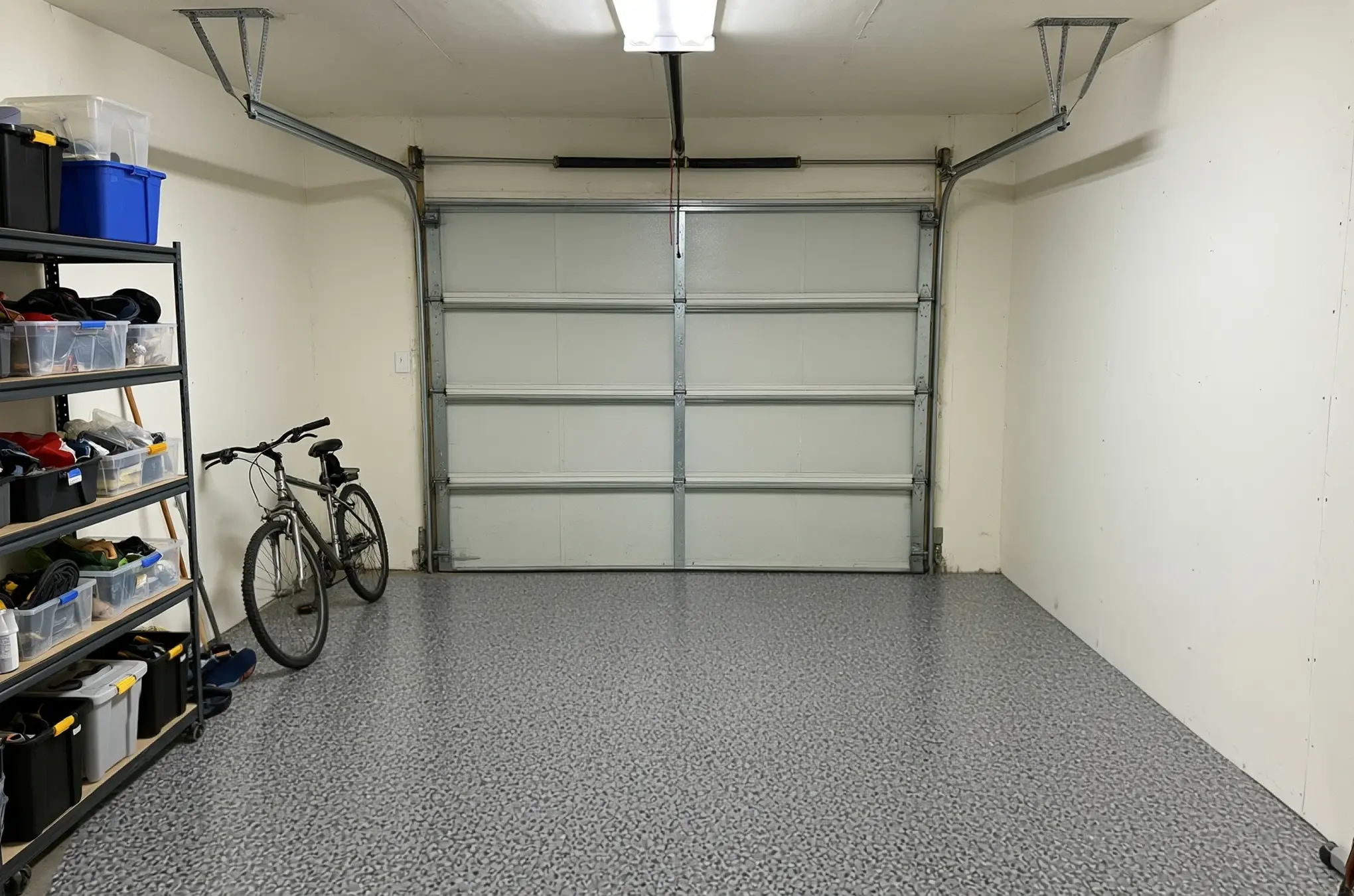 A garage floor finished in ANVIL Chalkline