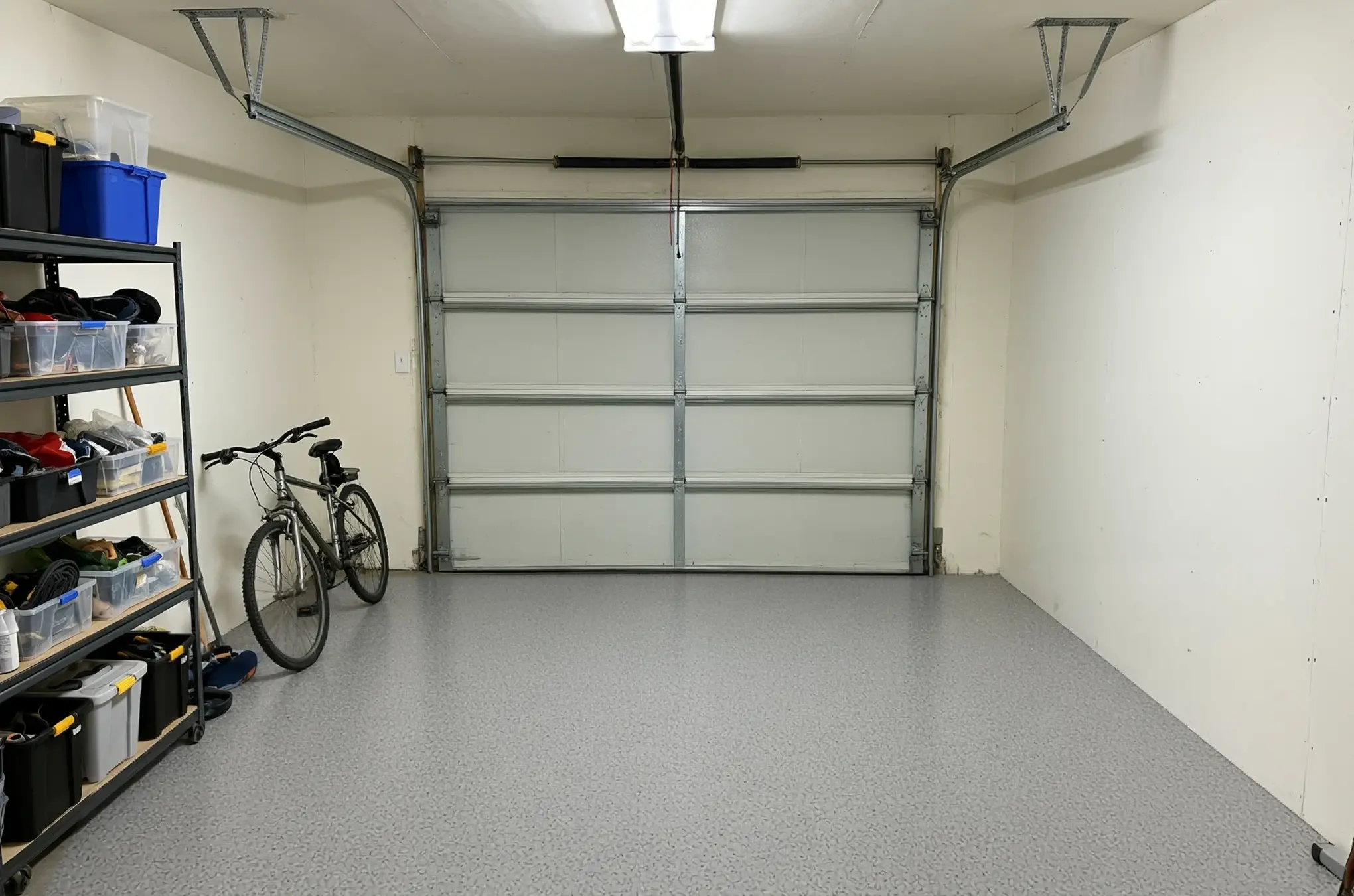 A garage floor finished in ANVIL Frost