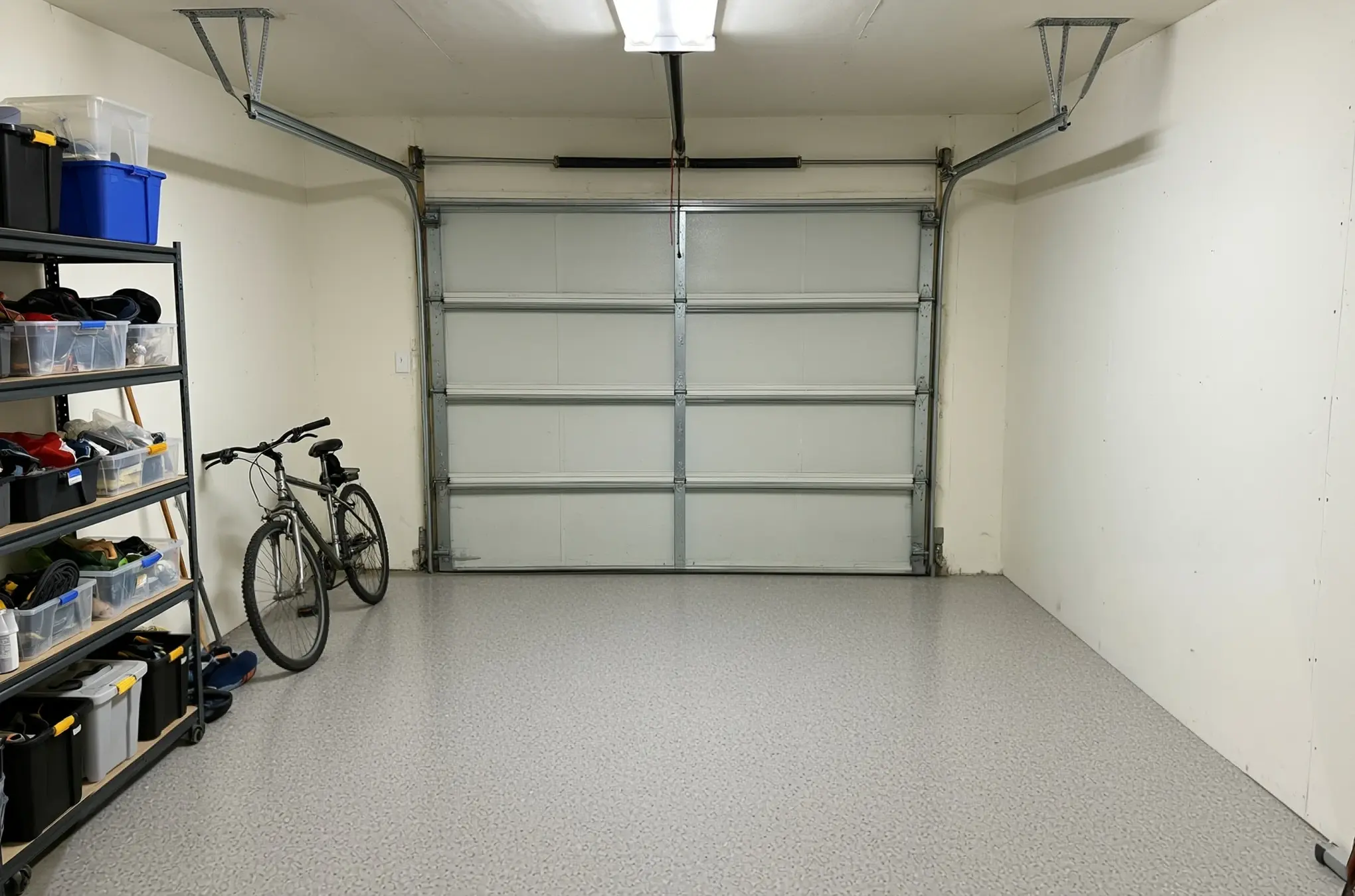 A garage floor finished in ANVIL Limestone