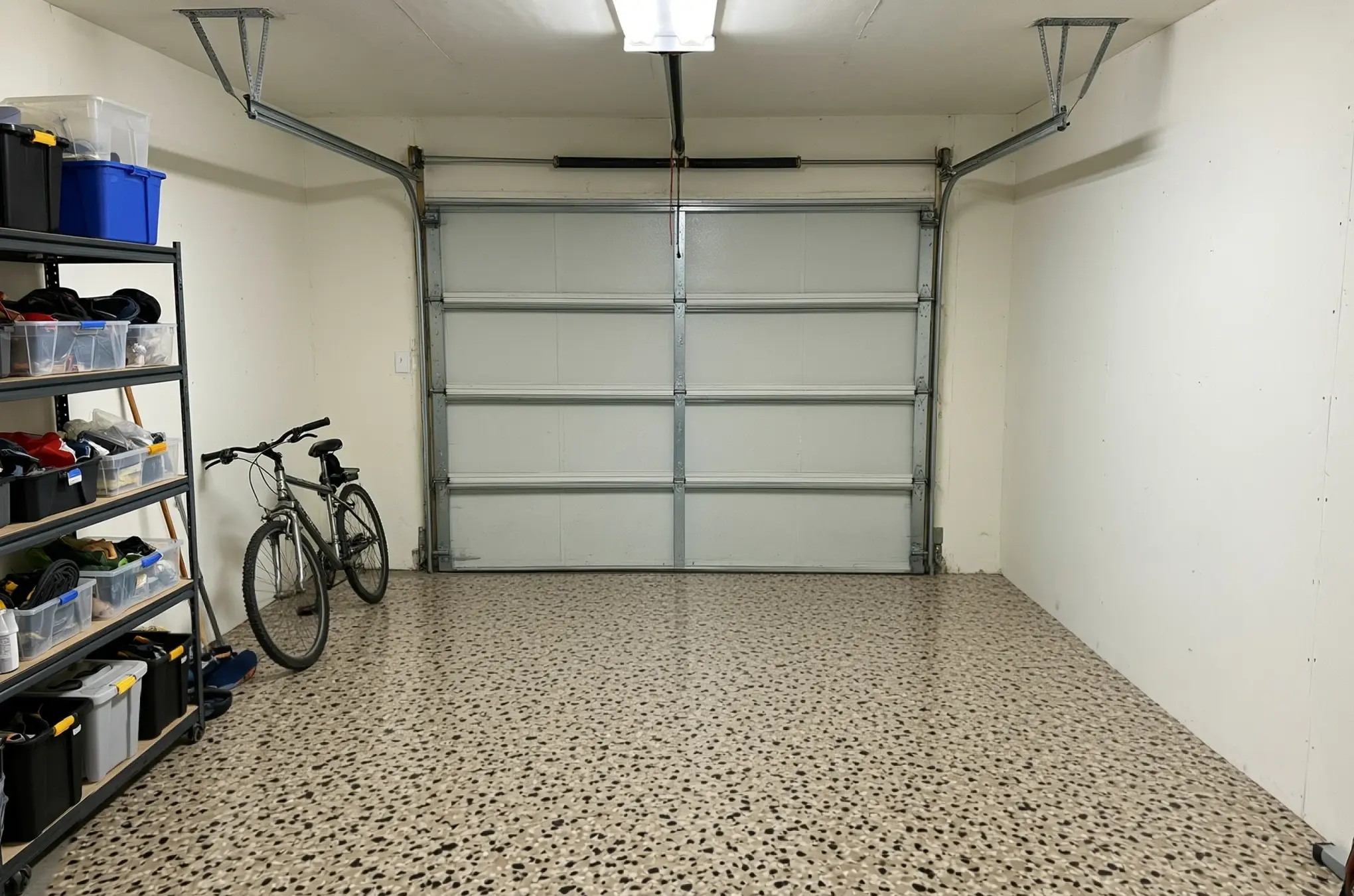 A garage floor finished in ANVIL Rawhide