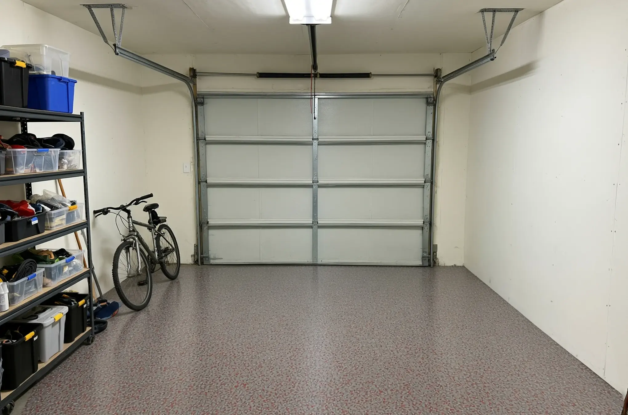 A garage floor finished in ANVIL Sparks