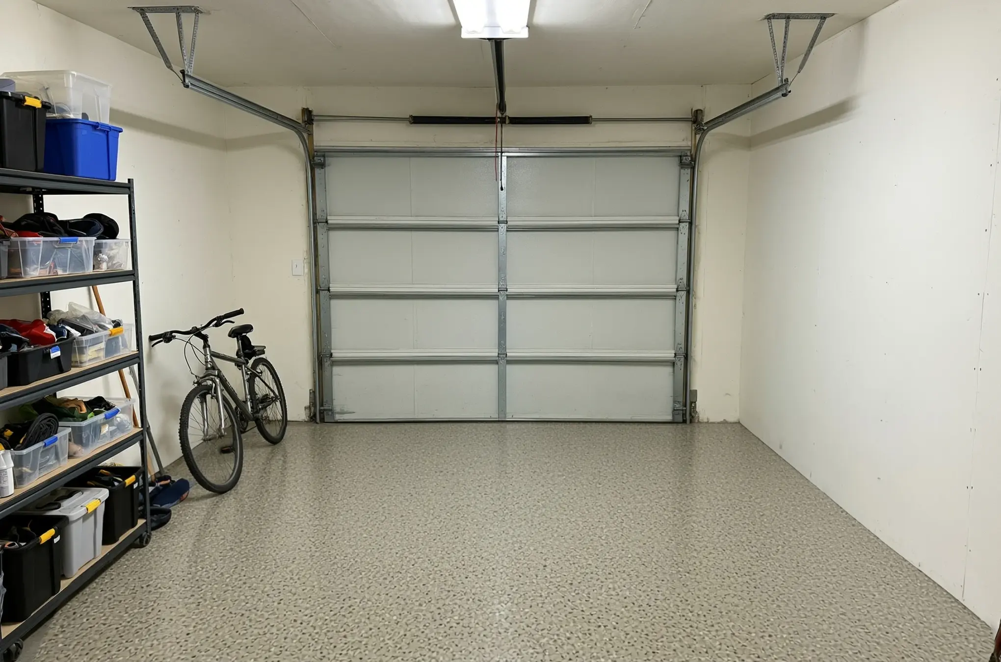 A garage floor finished in ANVIL Workbench